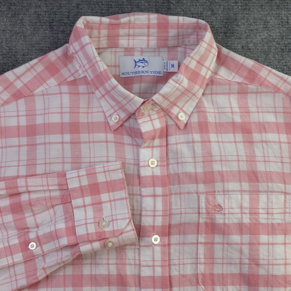 Southern Tide Shirt Medium Pink Plaid Hemp Blend Long Sleeve Button Down